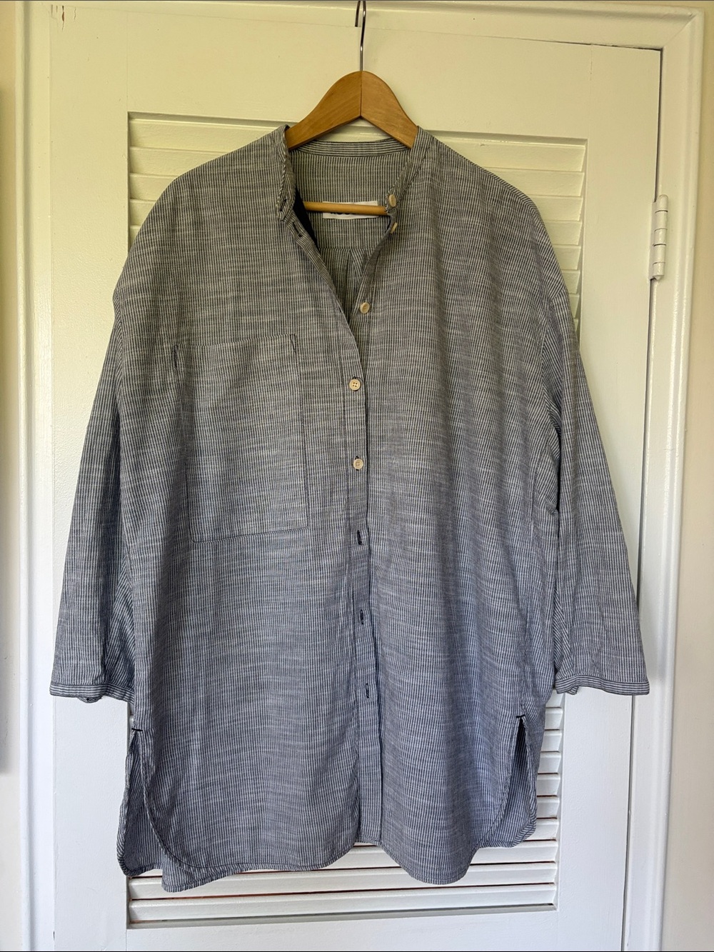 ROUCHA cotton overshirt navy stripe size 10-14.